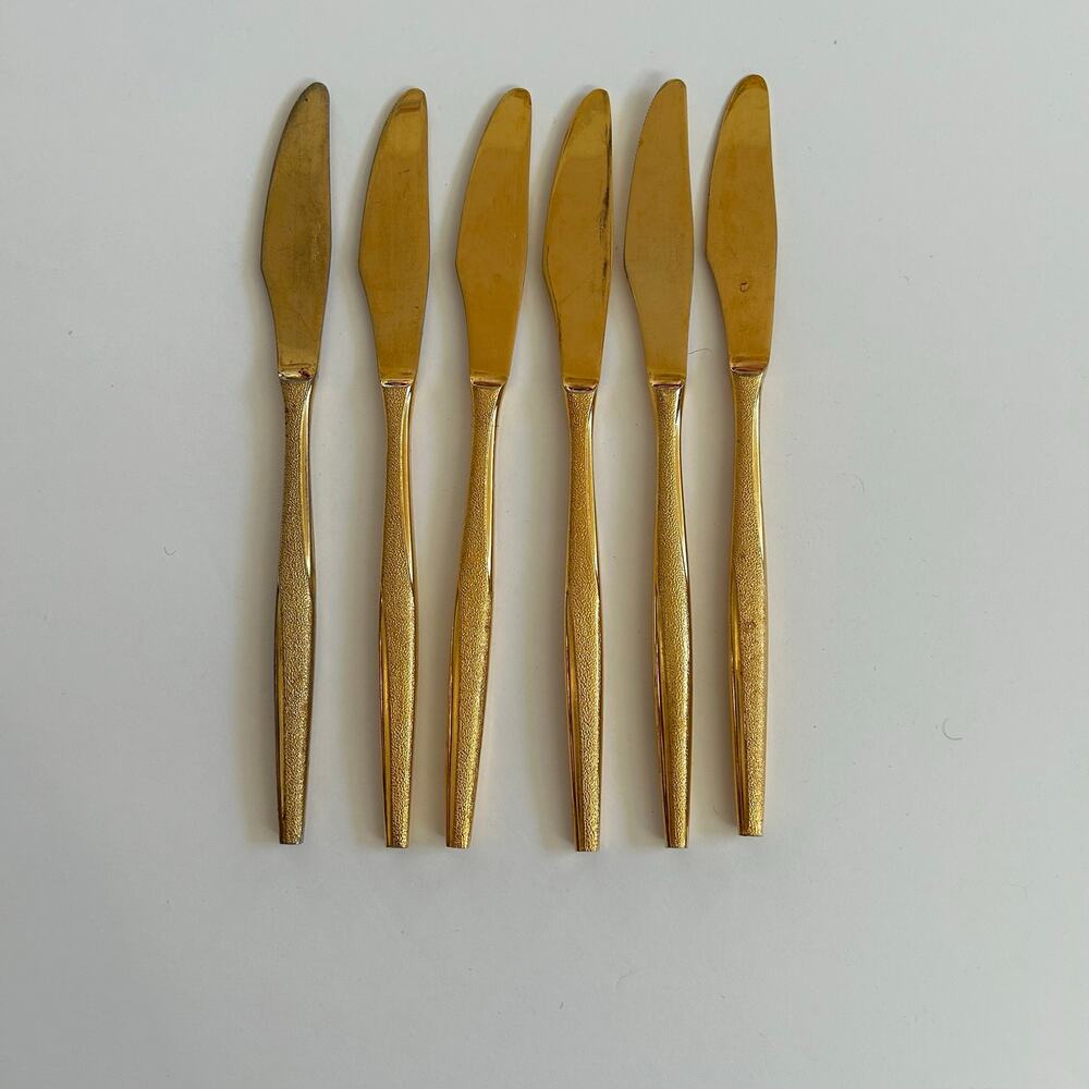 Vintage Florentine Gold Electroplate Dinner Knives 6 MCM Replacement Flatware
